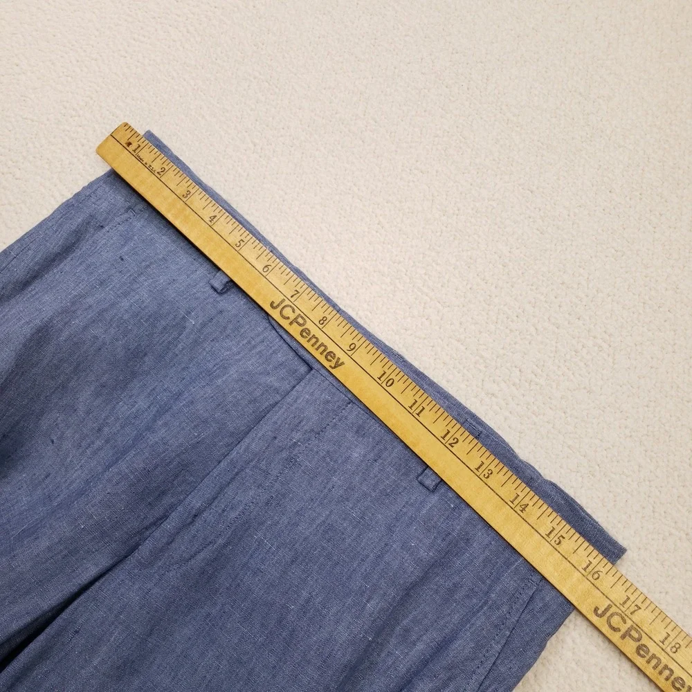Tommy Hilfiger Dress Pants Men 32x32 Blue 100% Linen Flat Front Trousers Raw Hem